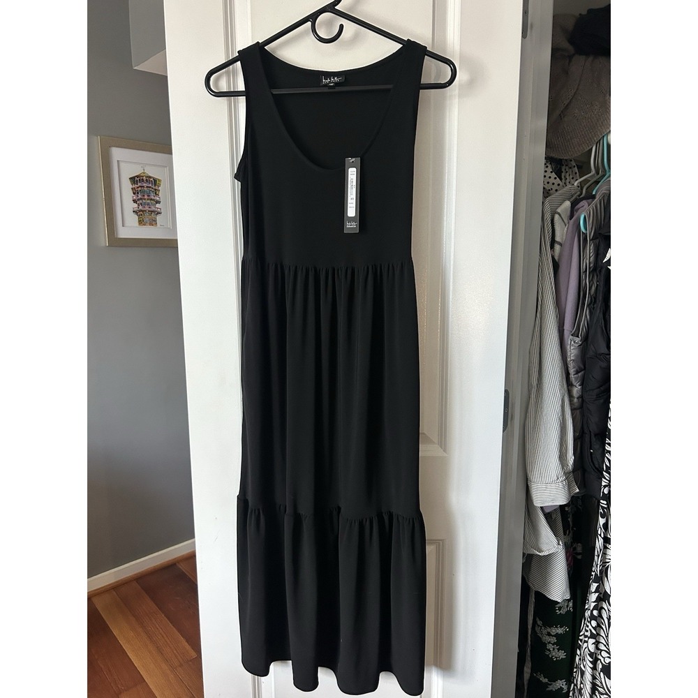 Nicole Miller NWT Women's  Black Tiered Maxi Dress Sz XS Sleeveless Scoop Neck